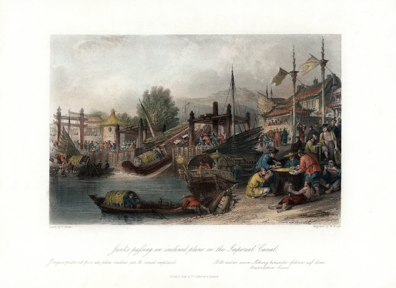 "Roskalaiset ohittavat kaltevan lentokoneen Imperial Canalissa", Kiina, 1840. tekijältä W Floyd
