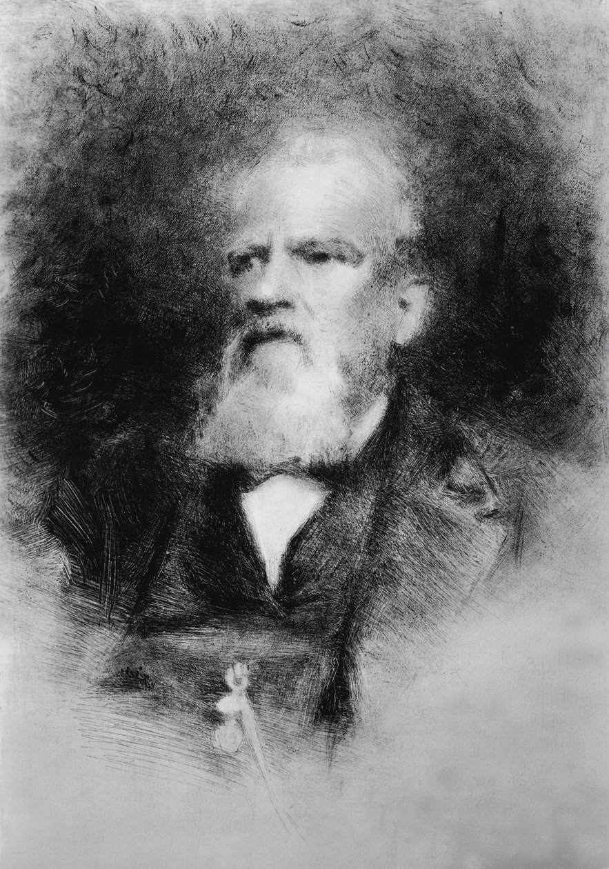 Muotokuva Alberto Mazzucatosta (1813-1877), italialainen säveltäjä, etsaus tekijältä John Ward Dunsmore
