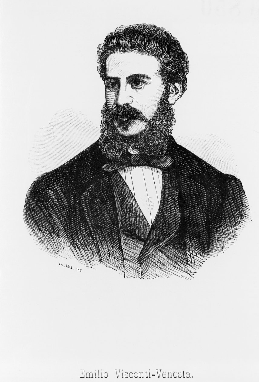 Emilion muotokuva, markiisi Visconti-Venosta (1829-1914), isänmaallinen, italialainen valtiomies ja diplomaatti, joka oli Italian kuningaskunnan senaattori ja ulkoministeri tekijältä John Ward Dunsmore