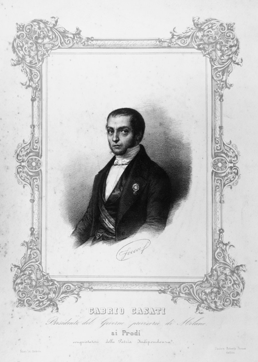 Sardinian kuningaskunnan pääministerin italialaisen poliitikon Gabrio Casatin (1798-1873) muotokuva, kaiverrus tekijältä John Ward Dunsmore