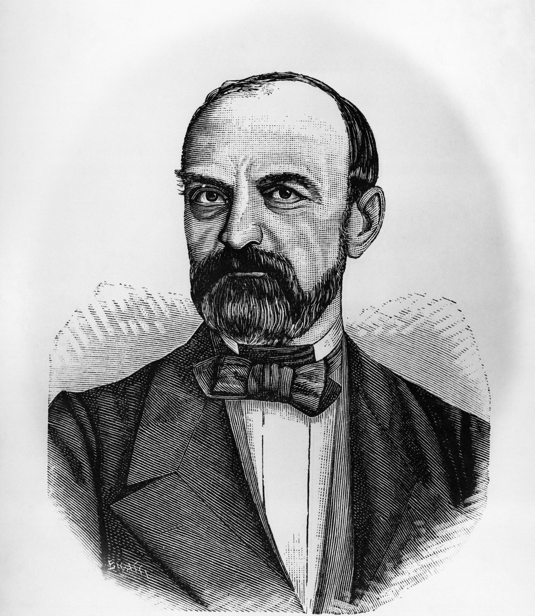Muotokuva Giovanni Lanzasta (1810-1882), italialainen poliitikko, joka oli Italian kuningaskunnan ministerineuvoston puheenjohtaja vuosina 1869-1873, kaiverrus tekijältä John Ward Dunsmore