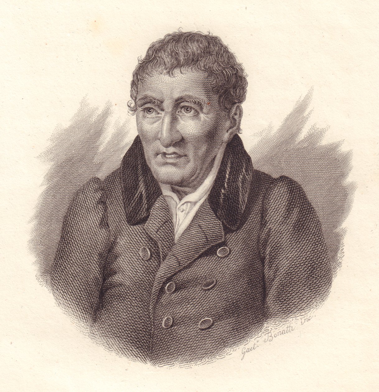Italialaisen runoilijan Jacopo Vittorellin (1749-1835) muotokuva, Bonattin kuparikaiverrus tekijältä John Ward Dunsmore