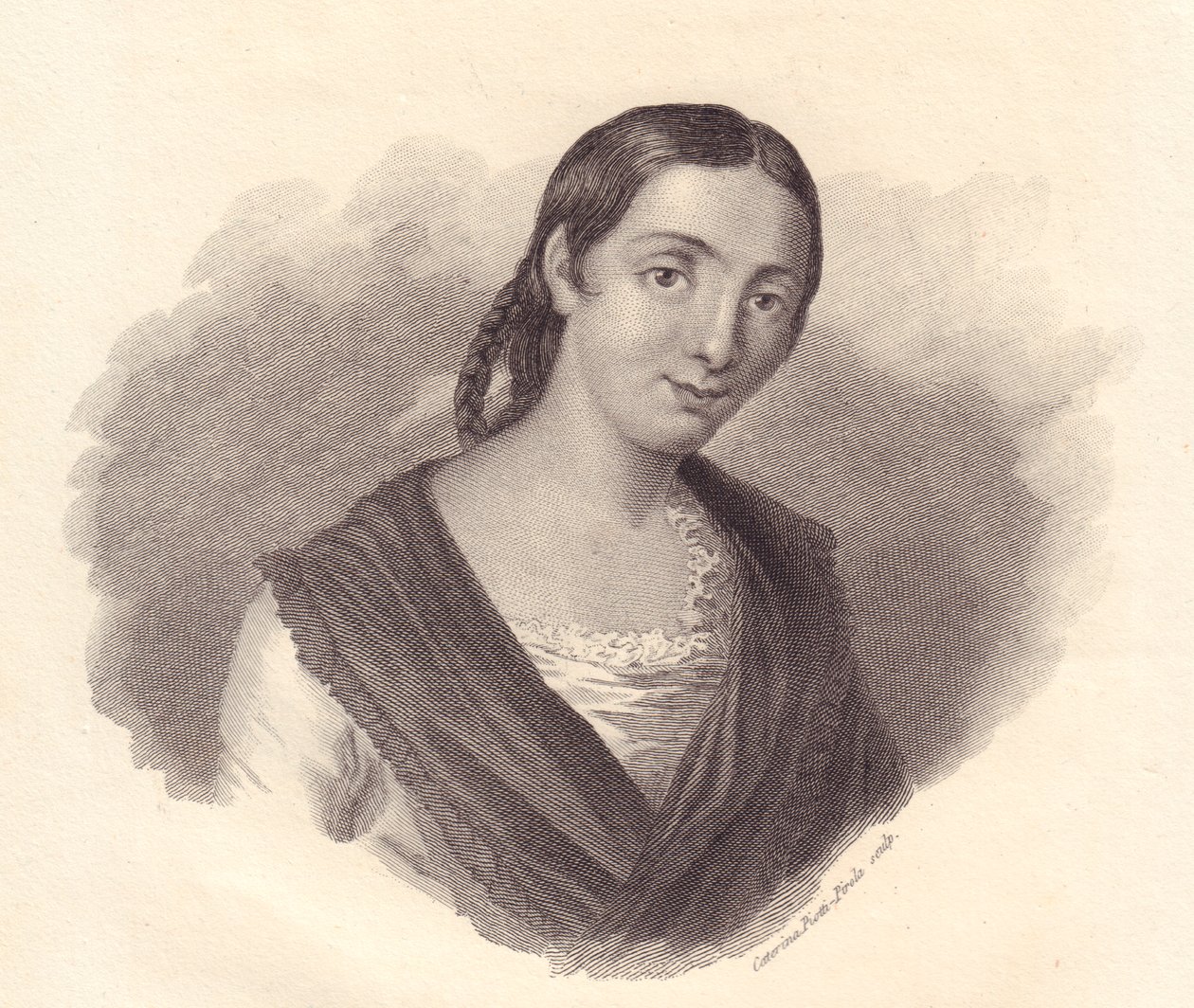 Italialaisen kirjailijan Giustina Renier Michielin (1755-1832) muotokuva, kuparikaiverrus tekijältä John Ward Dunsmore