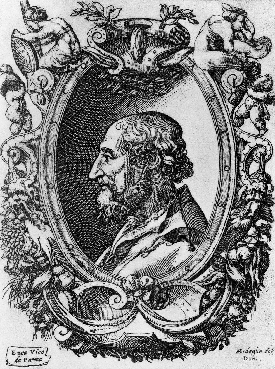 Ludovico Arioston (1474-1533), italialaisen runoilijan ja näytelmäkirjailijan Medaglie del Donin muotokuva, Enea Vicon (1523-1567) kaiverrus tekijältä John Ward Dunsmore