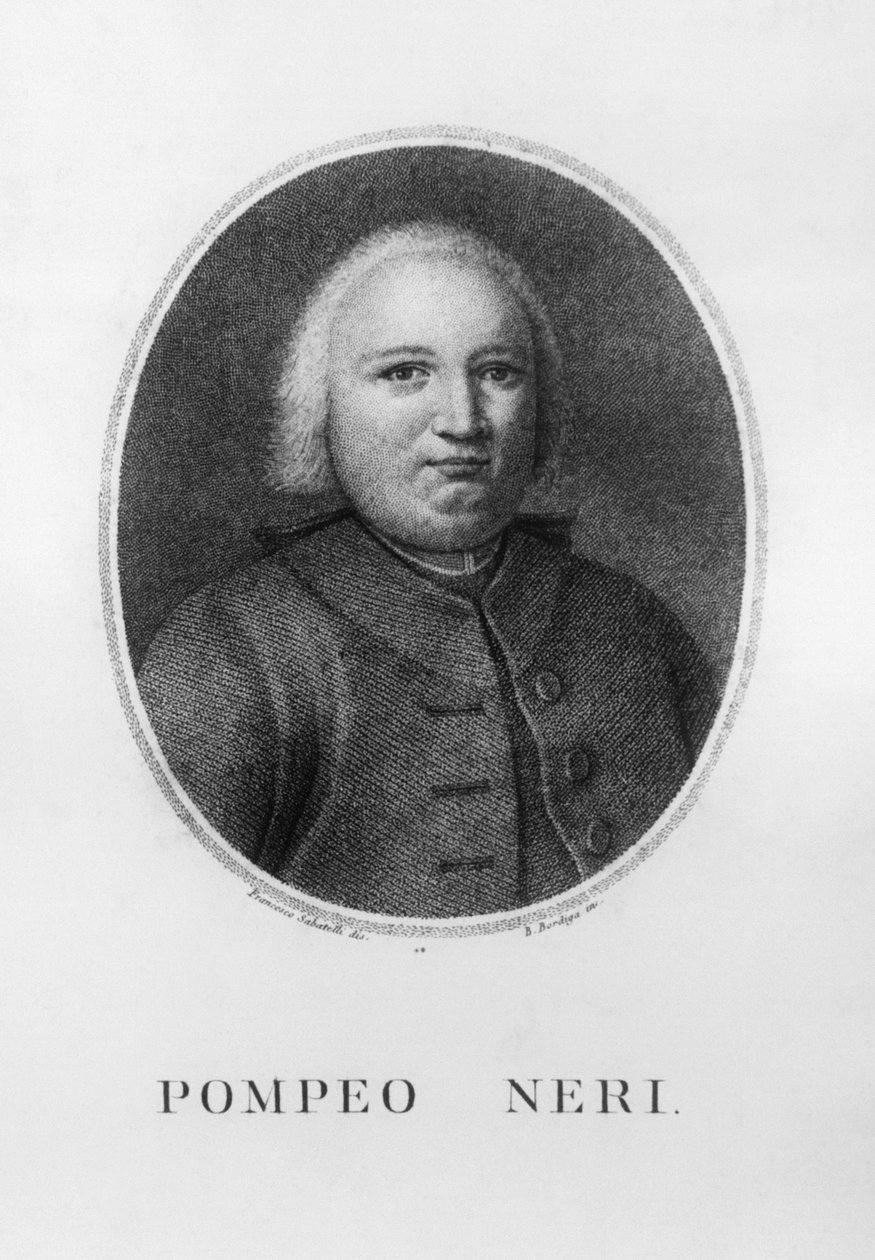 Pompeo Nerin (1706-1776), italialaisen juristin ja poliitikon muotokuva, Benedetto Bordigan (1768-1847) etsaus Francesco Sabatellin (1803-1829) piirtämänä tekijältä John Ward Dunsmore