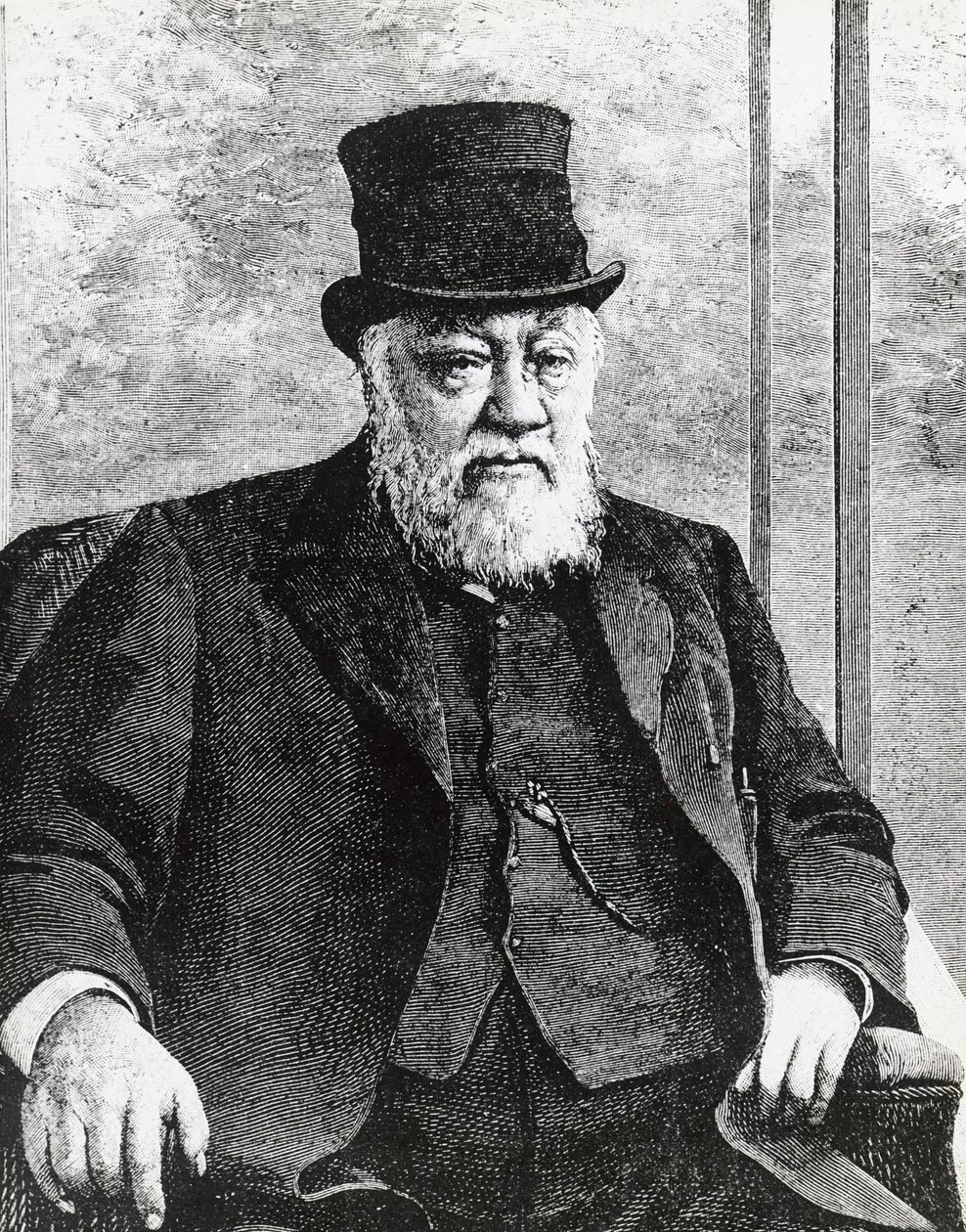 Etelä-Afrikan tasavallan (tai Transvaalin) presidentin Stephanus Johannes Paulus Krugerin (1825-1904) muotokuva, johti buurien sotaa englantilaisia vastaan, kaiverrus tekijältä John Ward Dunsmore
