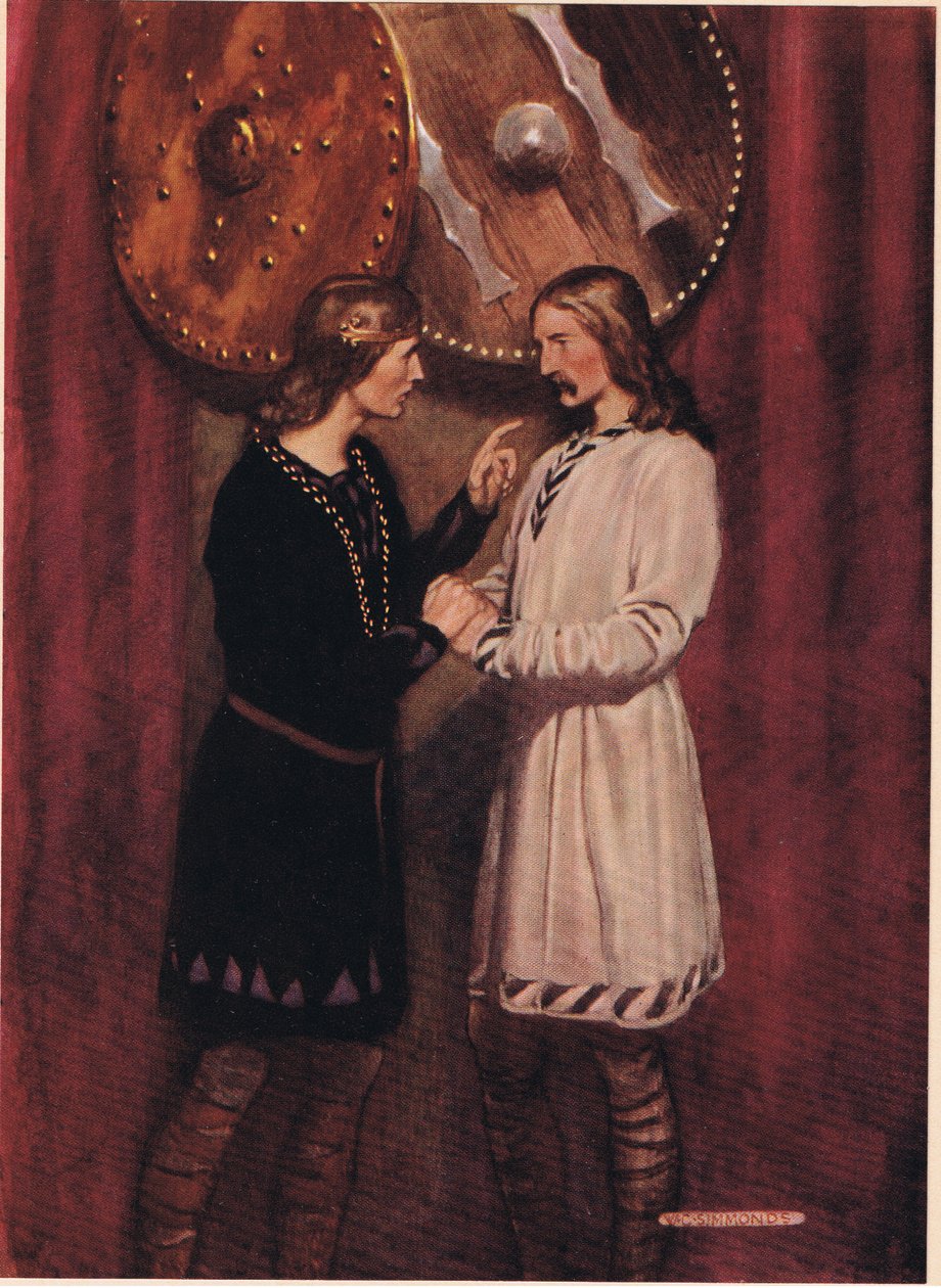 Hamlet puhuu Horation kanssa, William Shakespearen Hamletista, Hodder und Stoughtonin vuonna 1915 julkaisemasta painoksesta tekijältä W. G. Simmonds
