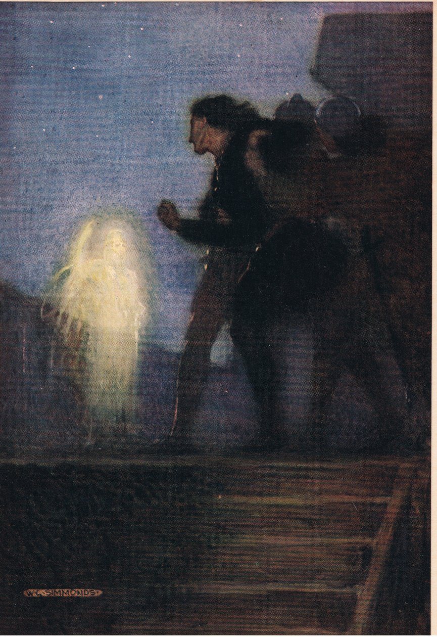 Hamletin isä ilmestyy hänelle William Shakespearen Hamletista, Hodder und Stoughtonin vuonna 1915 julkaisemasta painoksesta. tekijältä W. G. Simmonds