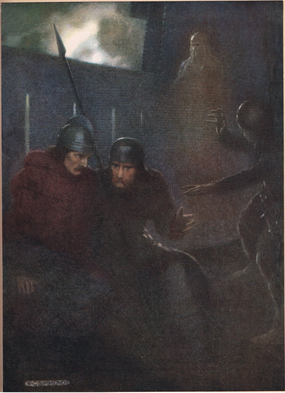 Hamletin isän haamu esiintyy William Shakespearen "Hamletista", Hodder und Stoughtonin vuonna 1915 julkaisemasta painoksesta. tekijältä W. G. Simmonds
