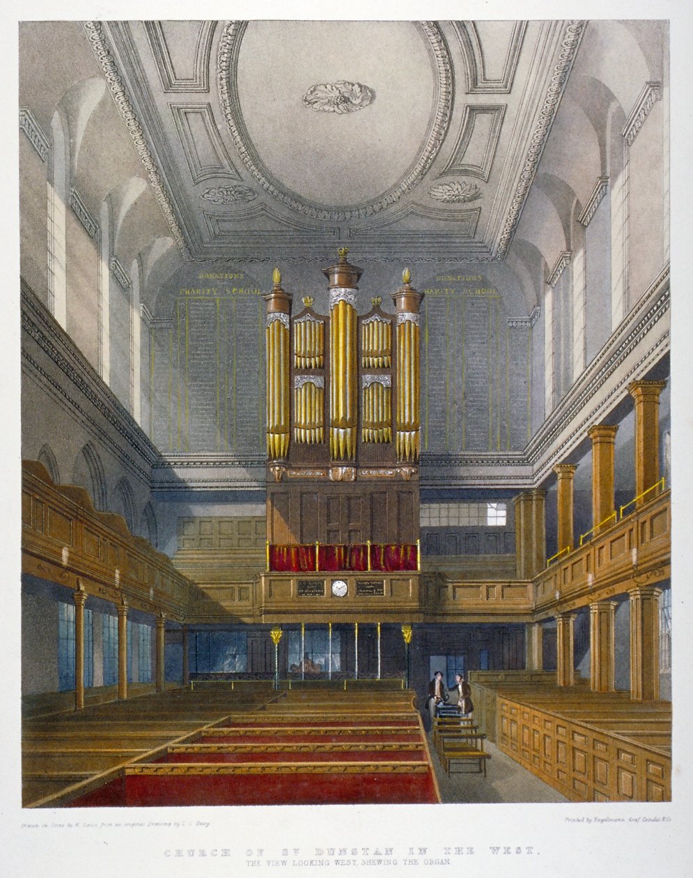 Sisustus länteen, St Dunstanin kirkko lännessä, Fleet Street, Lontoon kaupunki, 1829 tekijältä W Ganci