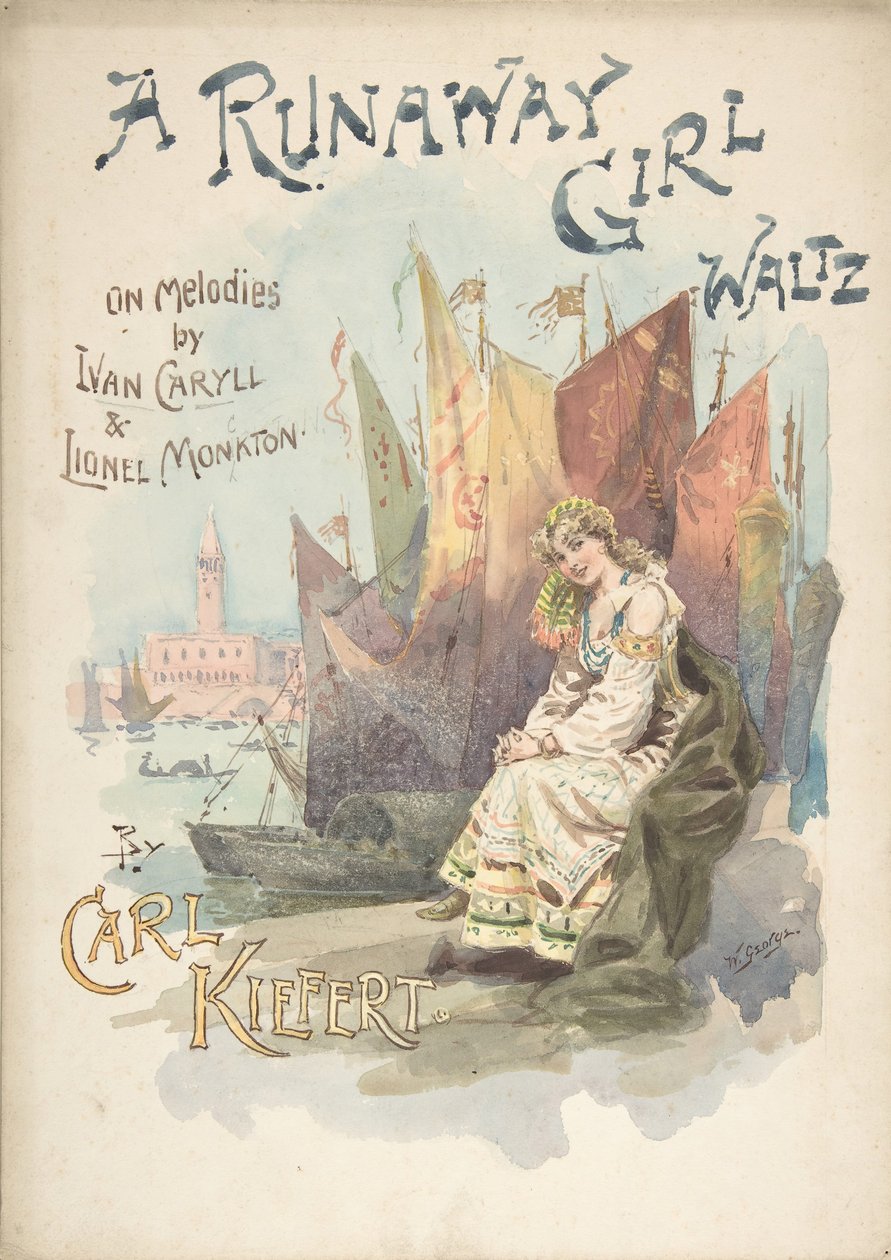 Musiikkikannen suunnittelu: Runaway Girl Waltz, 1898. tekijältä W. George
