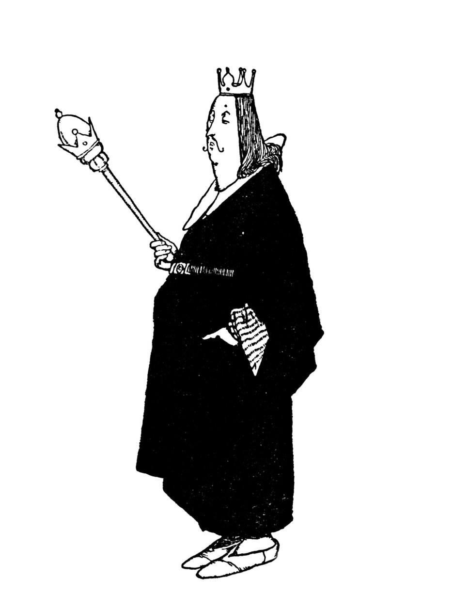 En sano mitään nykyhetkelle, huomautti kuningas, vuodelta 1930 tekijältä William Heath Robinson