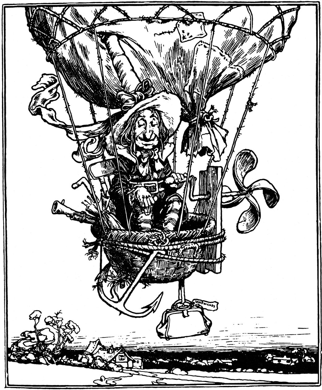 Kuvitus lastenkirjasta Lubin-sedän seikkailut, 1902. tekijältä William Heath Robinson