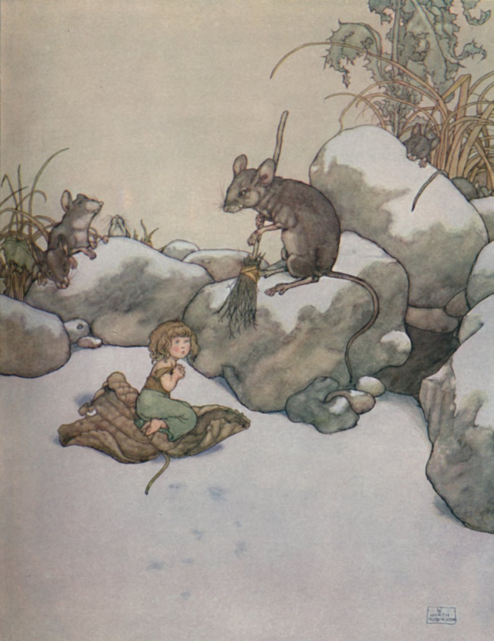 Hän seisoi ovella ja pyysi palan ohramaissia, vuodelta 1930 tekijältä William Heath Robinson