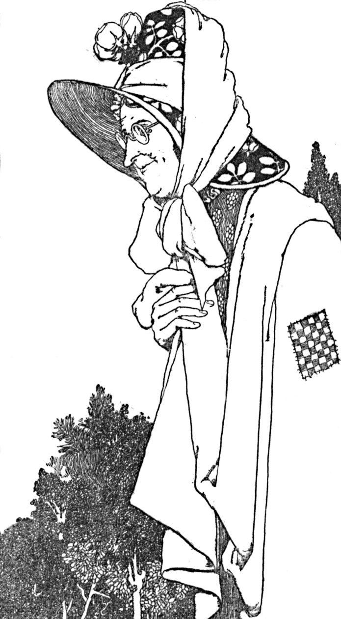 Hän käytti suurta hattua, jossa oli kauneimpia kukkia, vuodelta 1930 tekijältä William Heath Robinson