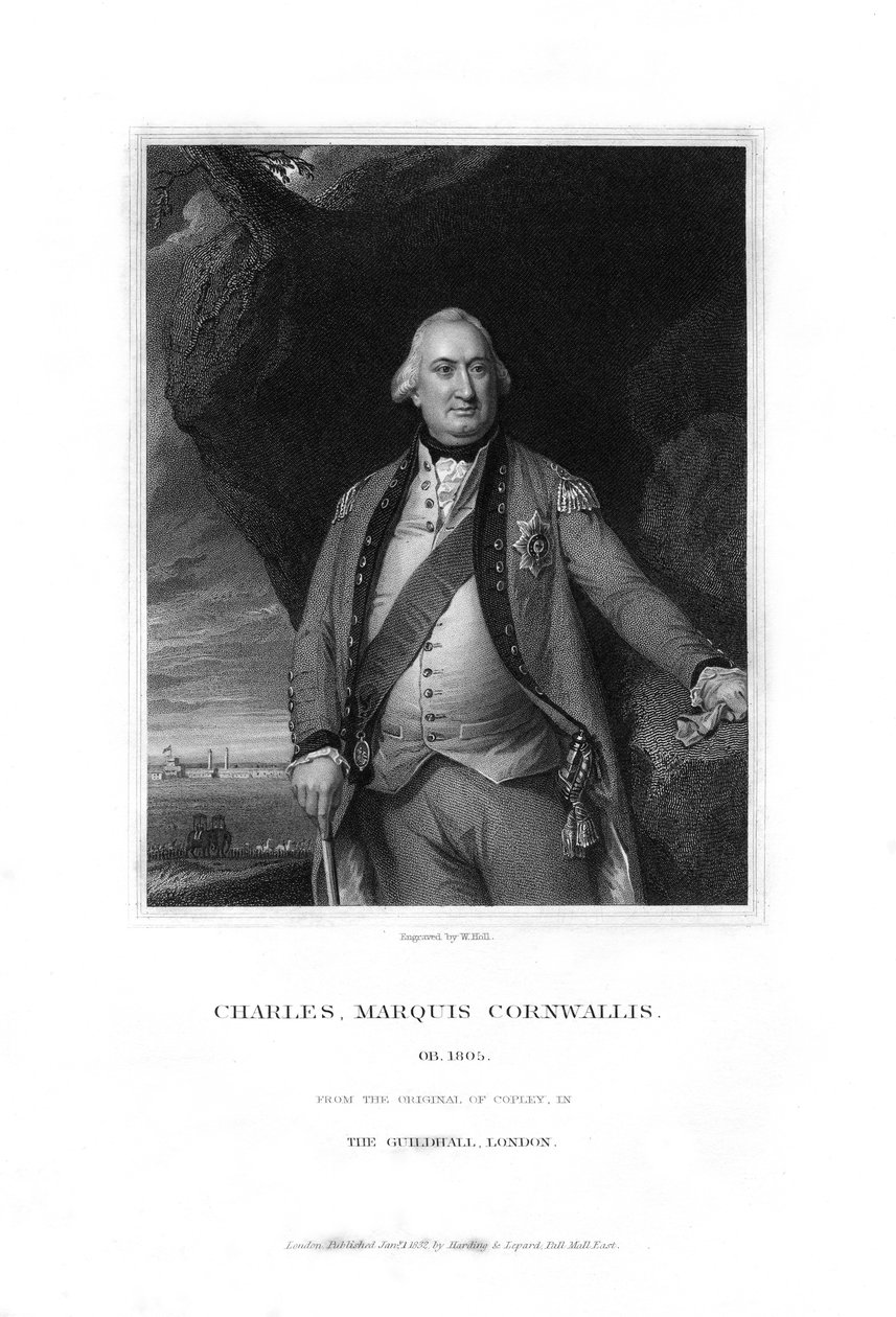 Charles Cornwallis, ensimmäinen markiisi Cornwallis, Englannin armeijan komentaja, 1832. tekijältä W. Holl