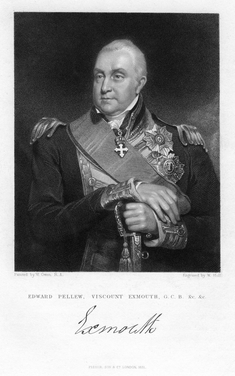 Edward Pellew, 1. varakreivi Exmouth, brittiläinen merivoimien upseeri, 1831. tekijältä W. Holl