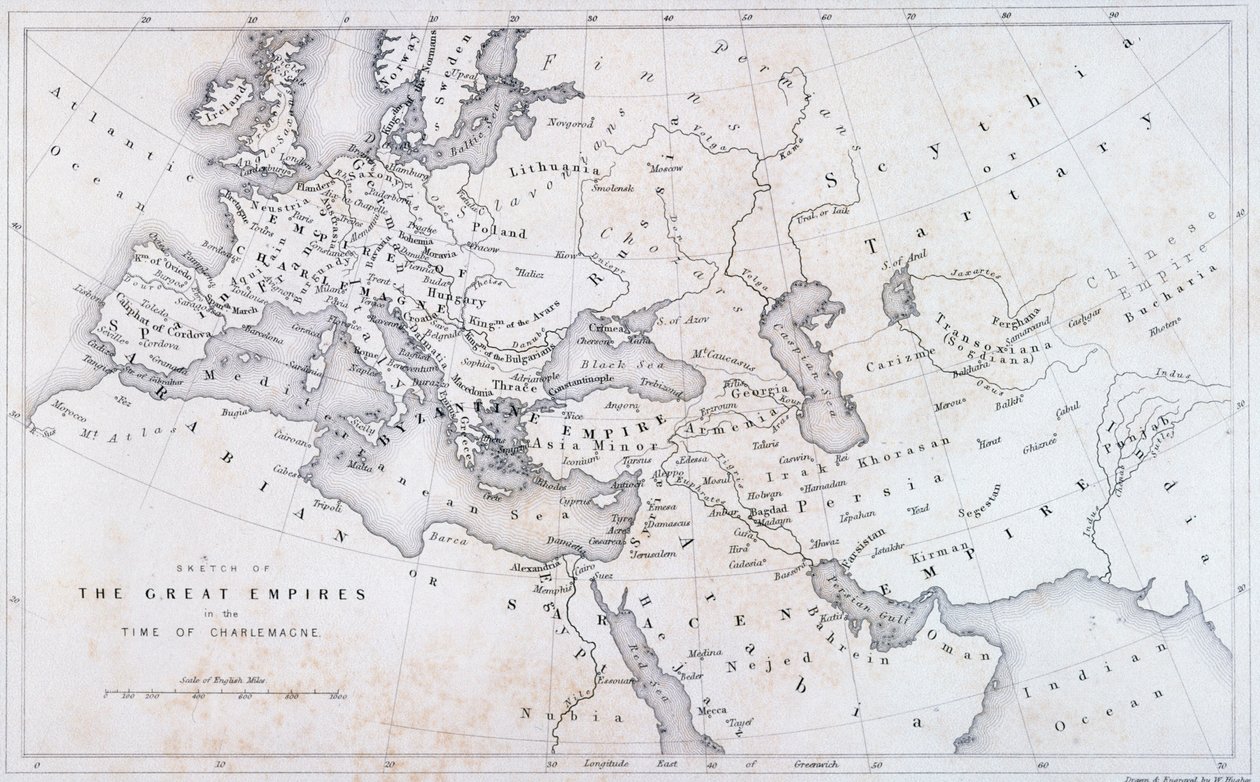 Suuret imperiumit Kaarle Suuren aikana, noin 1850 tekijältä W Hughes