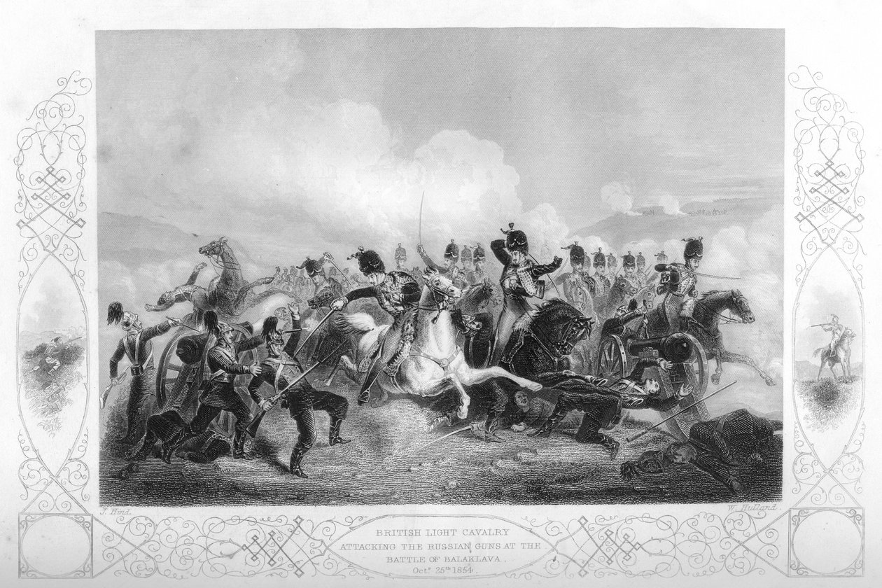 Kevyt ratsuväki hyökkäsi venäläisten aseita vastaan Balaclavassa Krimin sodan aikana, 1854 1857. tekijältä W. Hulland