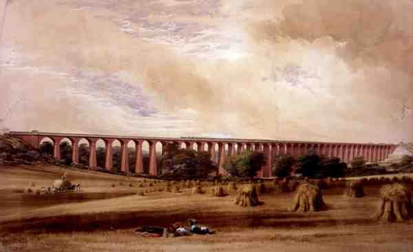 Welwynin viadukti, noin 1850 (vesiväri paperille). tekijältä W. Humber