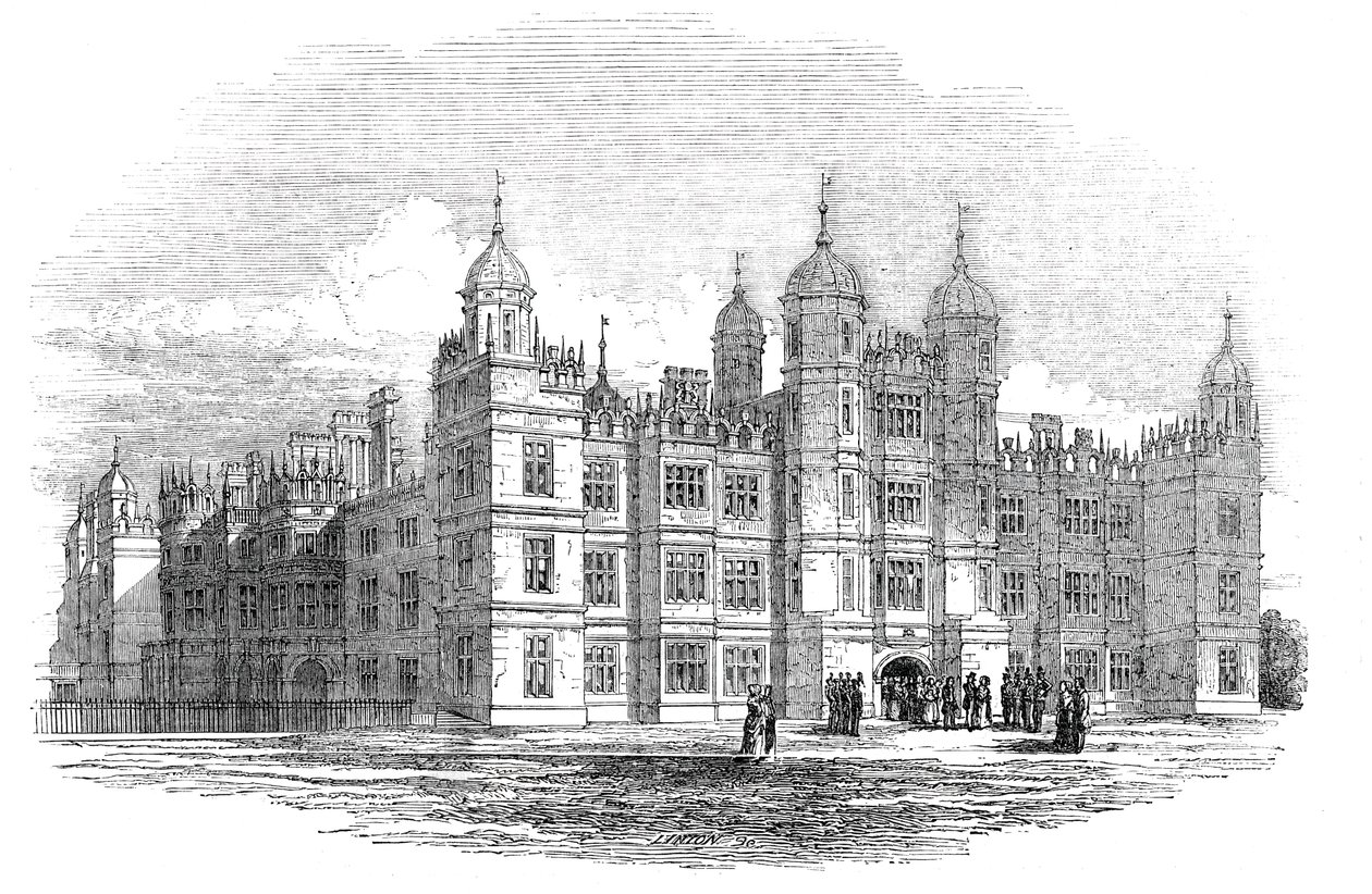 Burghley House - pohjoisrintama, 1844. tekijältä W. J. Linton