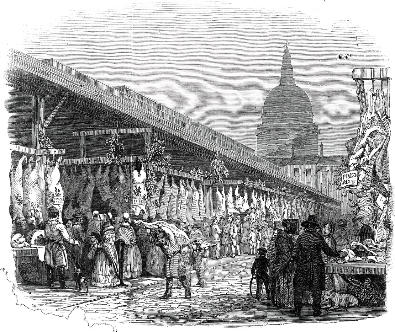 Newgate Market, jouluaattona 1845. tekijältä W. J. Linton