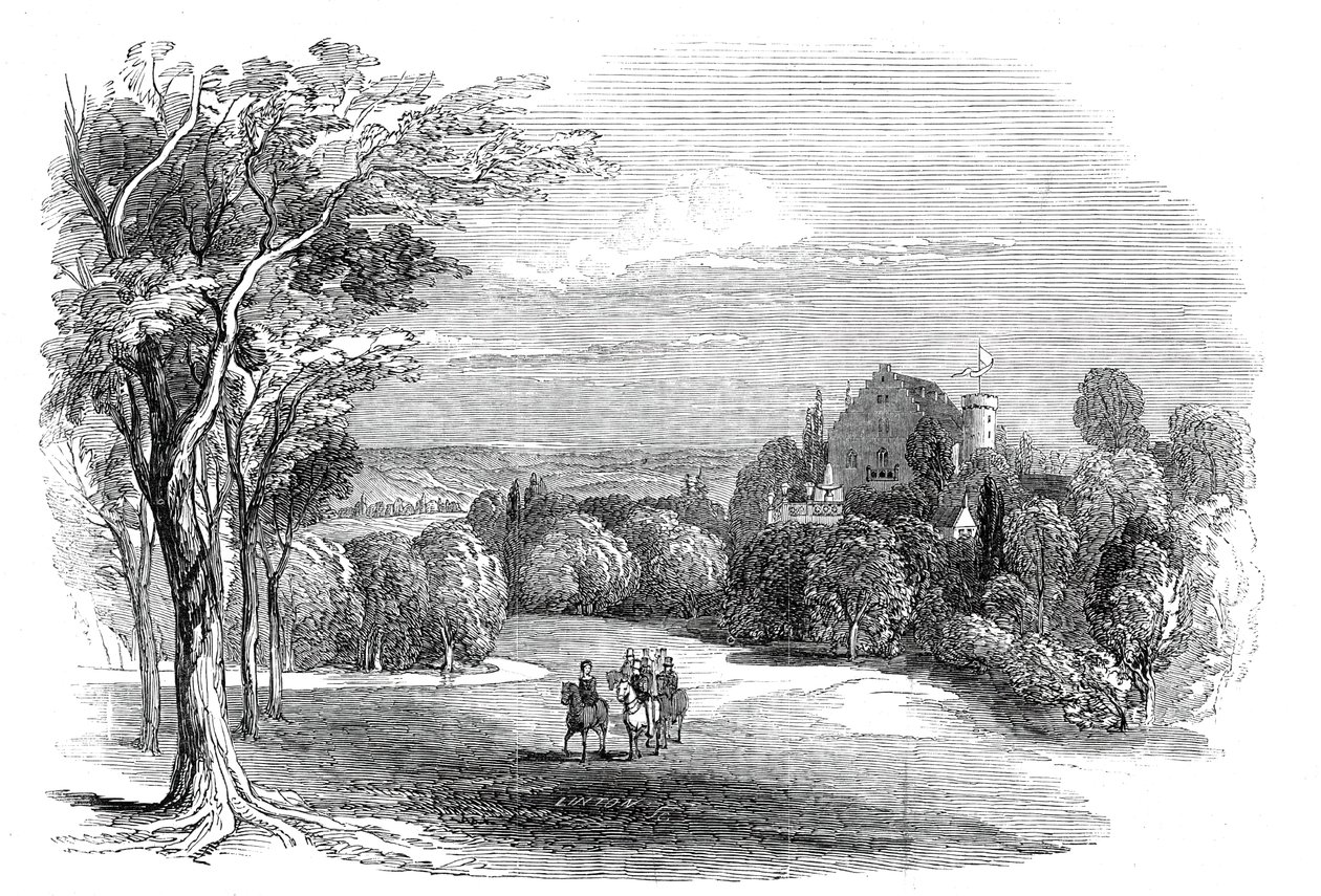 Schloss Rosenau, lähellä Coburgia - Hänen kuninkaallisen korkeutensa prinssi Albertin piirroksesta, 1845. tekijältä W. J. Linton