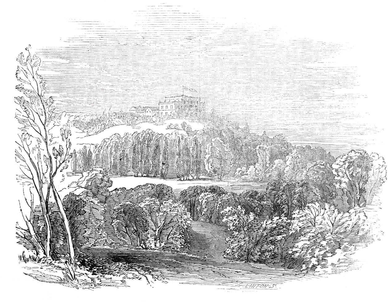 Kesäpalatsi Würtemburgissa - Hänen kuninkaallisen korkeutensa prinssi Albertin piirroksesta, 1845. tekijältä W. J. Linton
