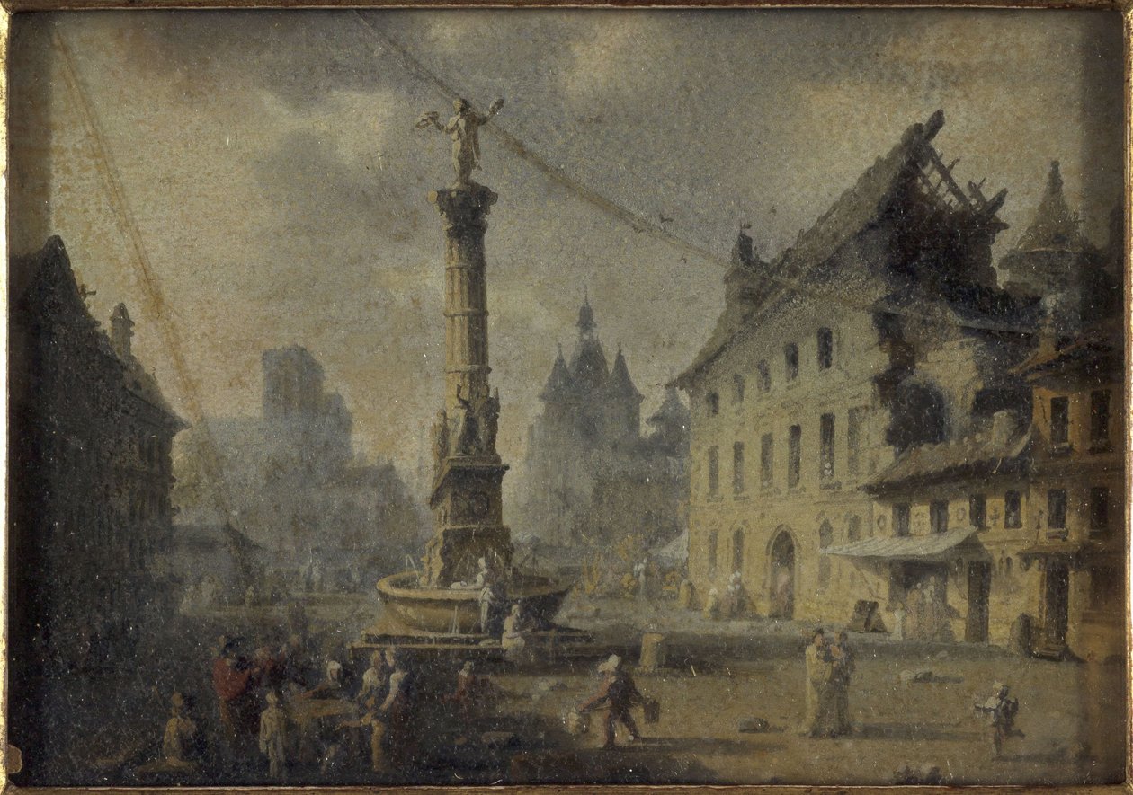 Place du Châtelet, vuonna 1809, vuonna 1809 (öljy silkille, lasille) tekijältä W. Lebelle