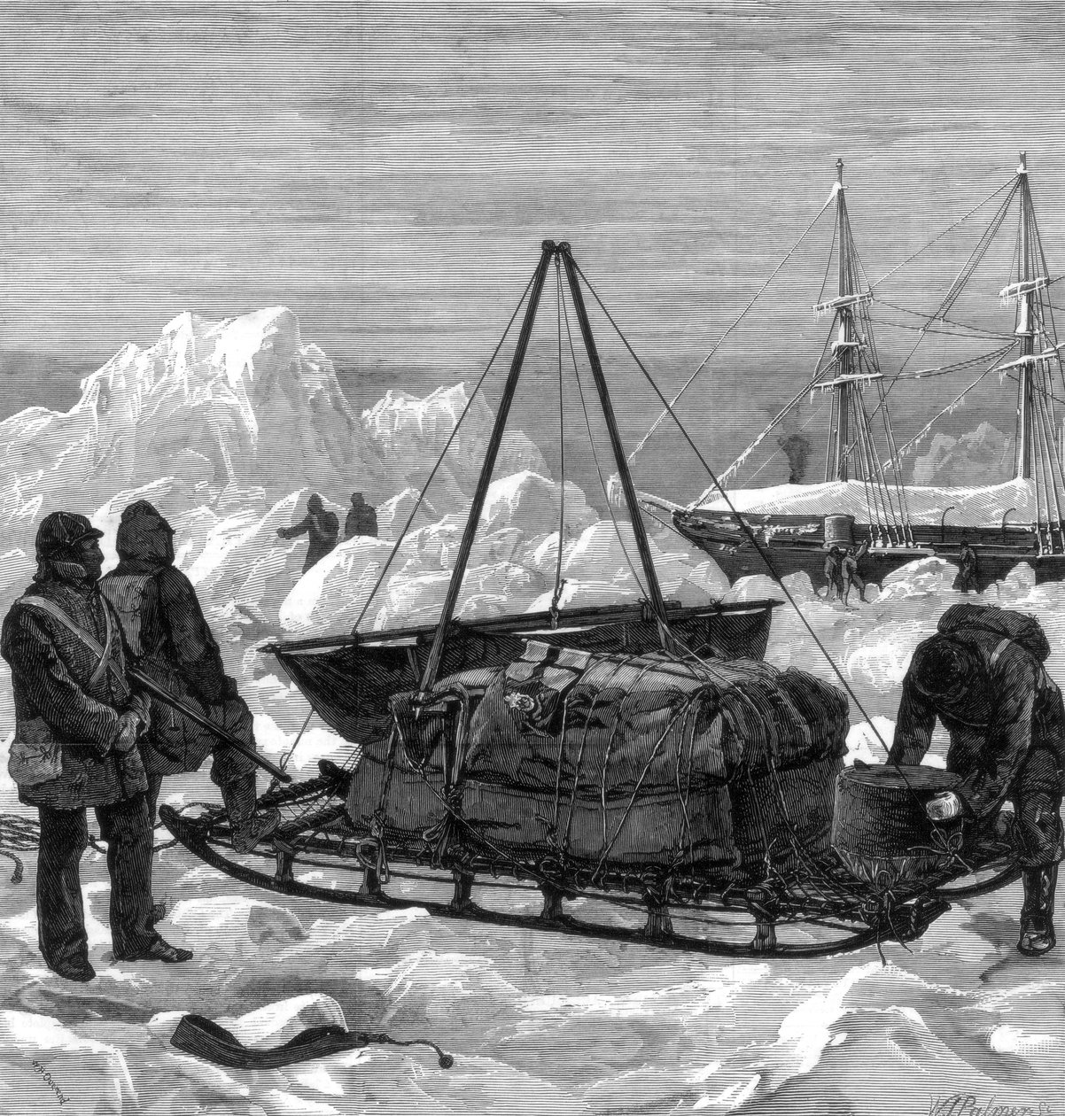 Valmistautuminen rekimatkalle arktisella alueella, 1875. tekijältä W. Palmer