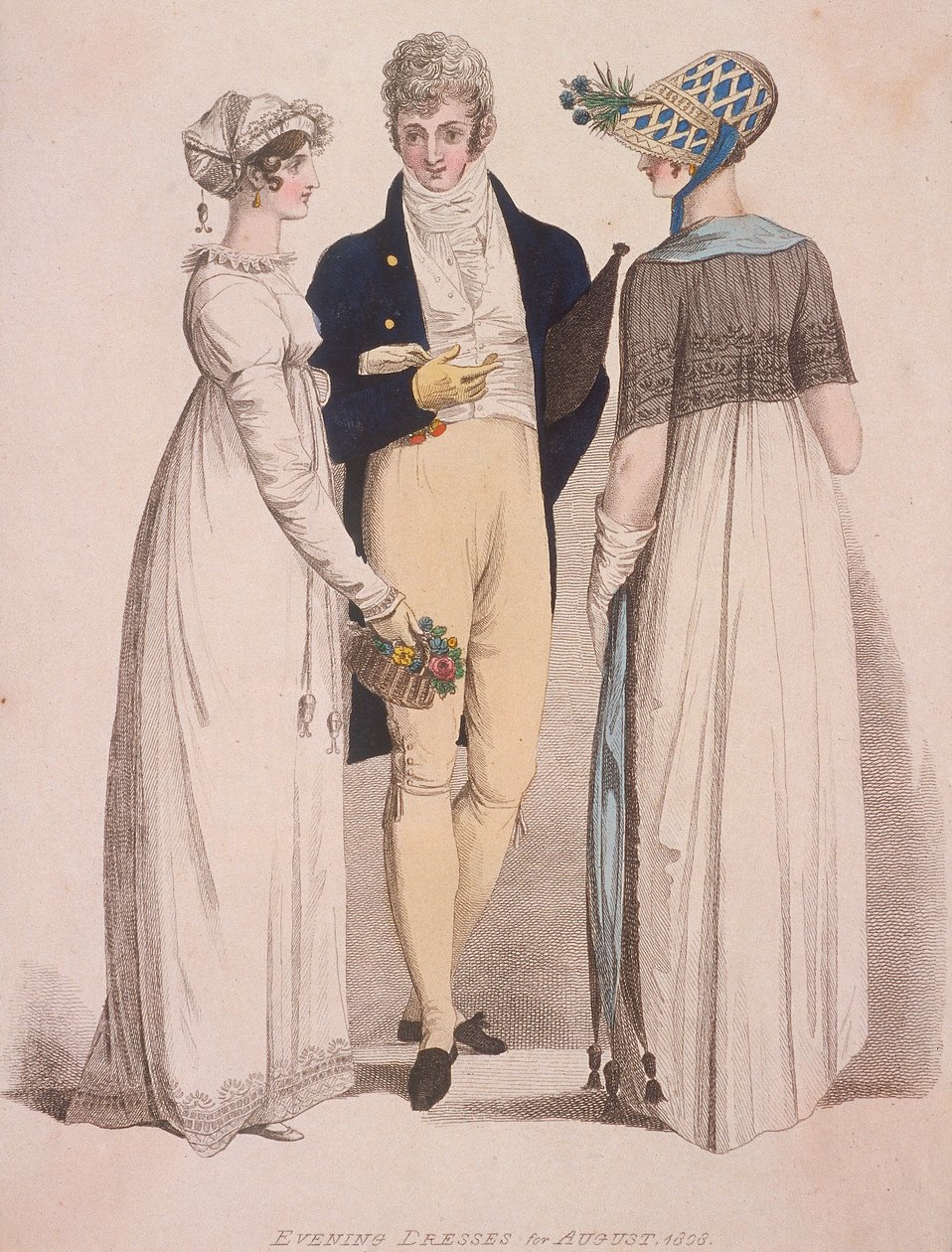 Kaksi naista ja mies iltapuvussa, 1808 tekijältä W Read