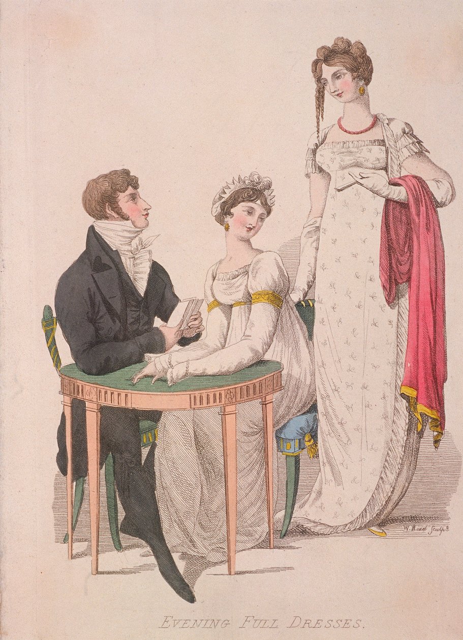 Kaksi naista ja mies koko iltapuvussa, c1810 tekijältä W Read