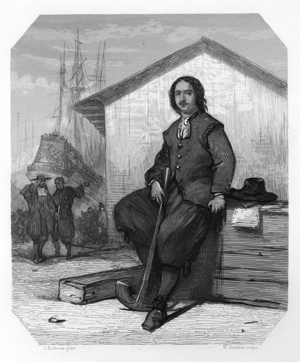 Venäjän tsaari Pietari I työskentelee itä-intialaisen parissa, Amsterdamin telakat, Alankomaat, 1697 c1870. tekijältä W. Steelink