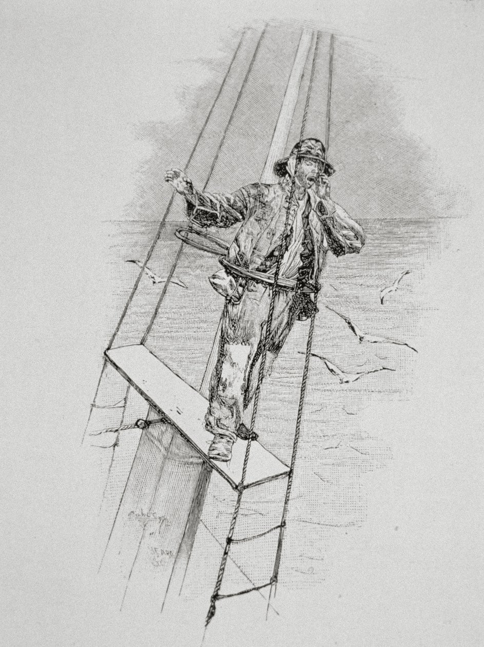 "There She Blows, Blows, Blows", "The Perils and Romance of Whaling" -julkaisussa Century Magazine, kesäkuu 1890 (kaiverrus) tekijältä W. Taber