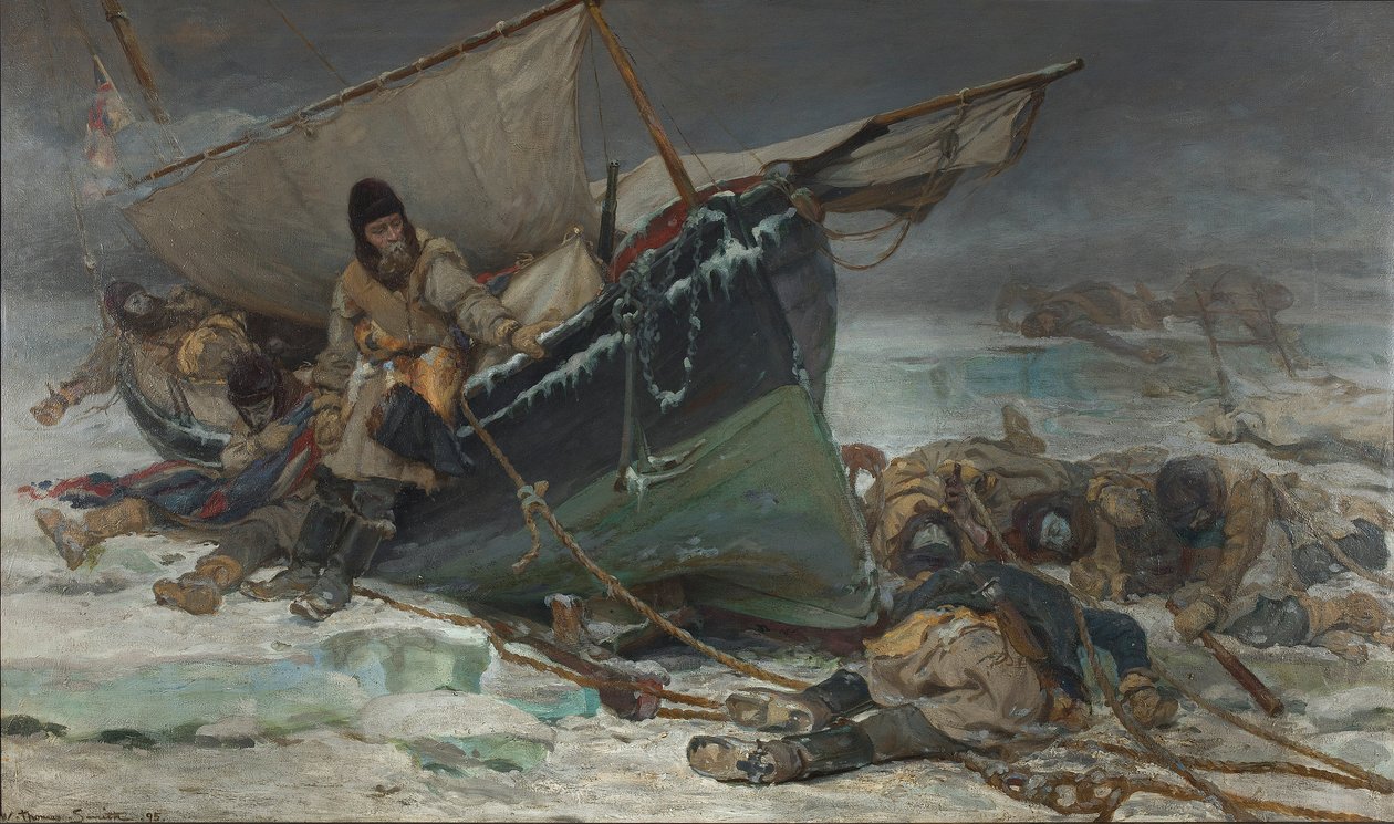 Sir John Franklin kuolee veneensä luona HMS Erebusin ja Terrorin Luoteisväylän tutkimusmatkalla. tekijältä W. Thomas Smith