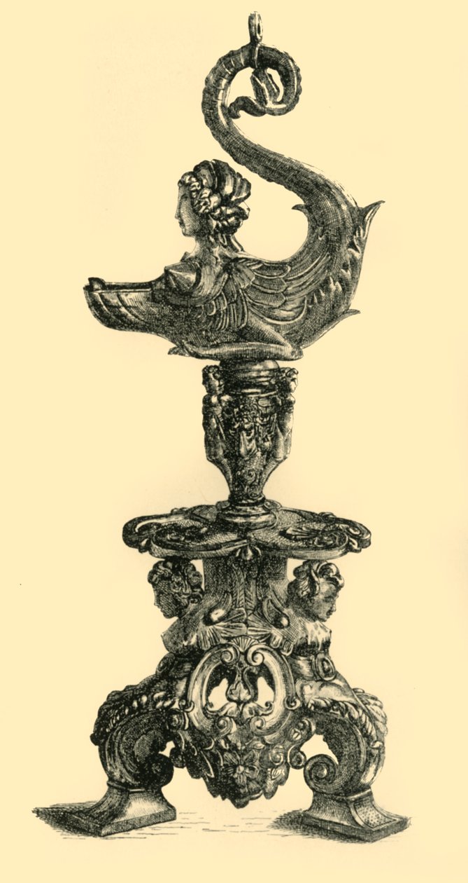 Lamppu sfinksin kaltaisen meriolennon muodossa, c1510-1530, 1881. tekijältä W. W. McCarty