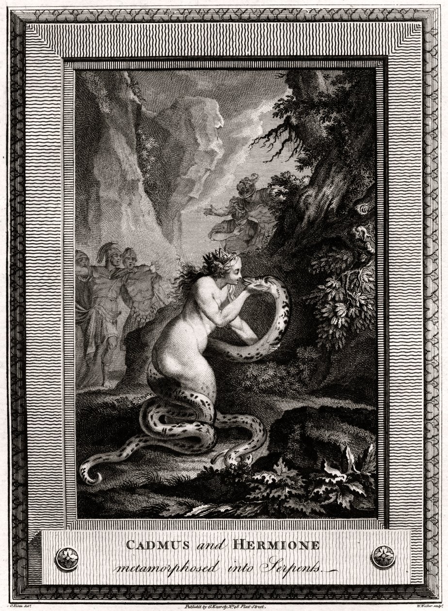 Cadmus ja Hermione, muuttuneet käärmeiksi, 1776 tekijältä W. Walker