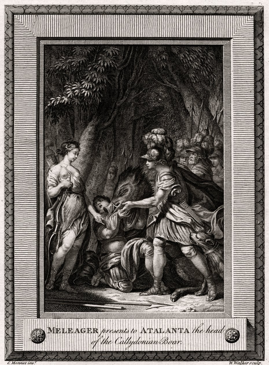 Meleager esittelee Atalantalle Callydonian Boarin pään, 1774 tekijältä W. Walker