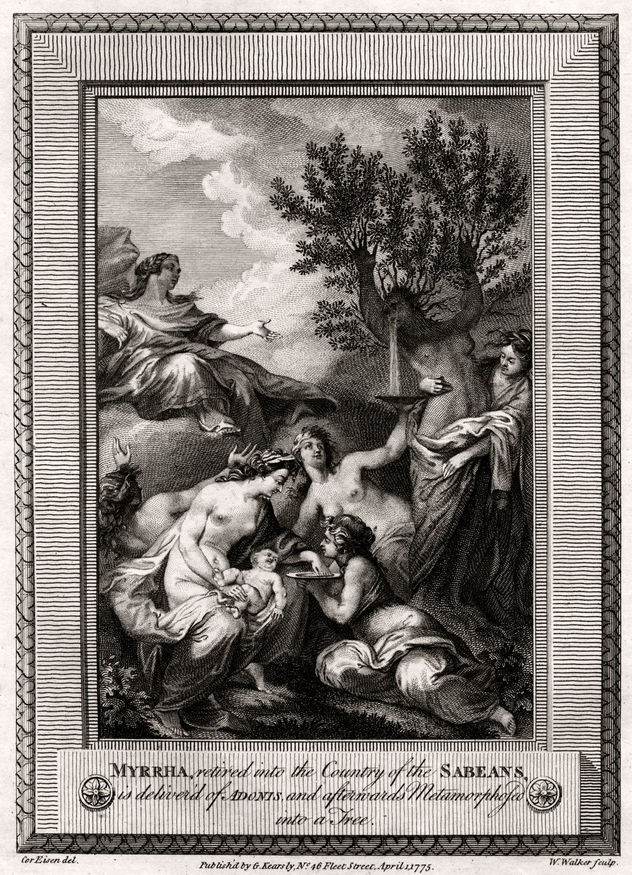 Myrrha, eläkkeellä Sabealaisten maahan, luovutetaan Adoniselta..., 1775 tekijältä W. Walker