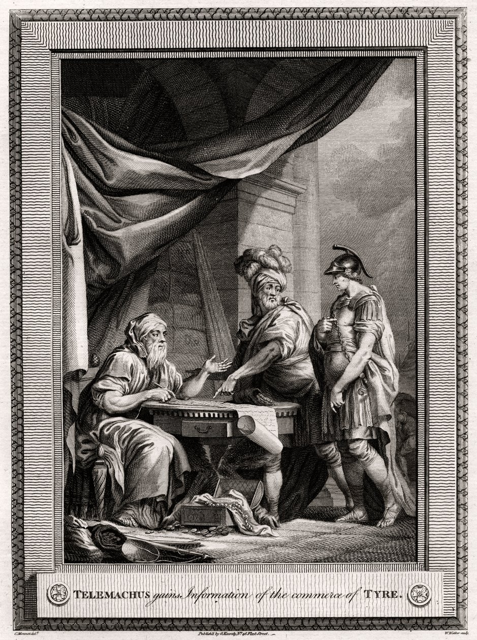 Telemachus saa tietoa Tyroksen kaupasta, 1775 tekijältä W. Walker