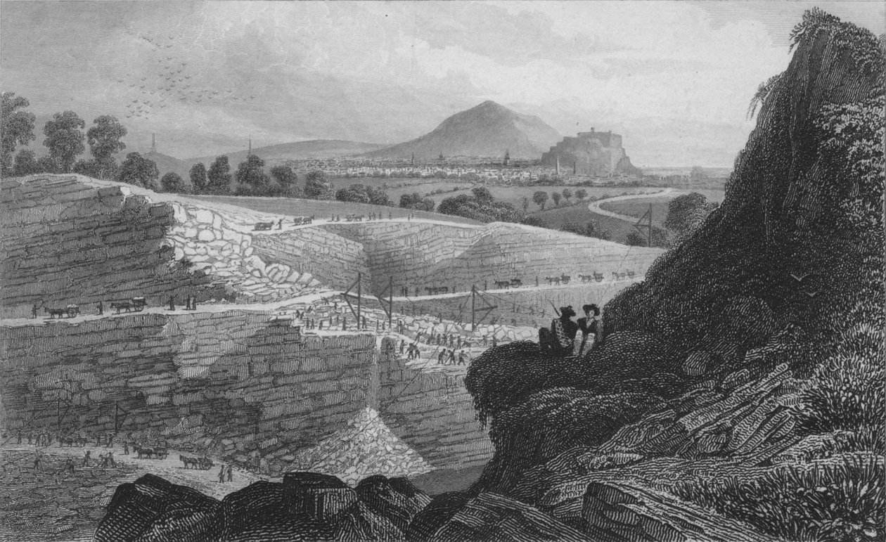 Kivilouhokset, Craigleith, lähellä Edinburghia: josta uusi kaupunki rakennettiin, 1829 tekijältä W. Wallis