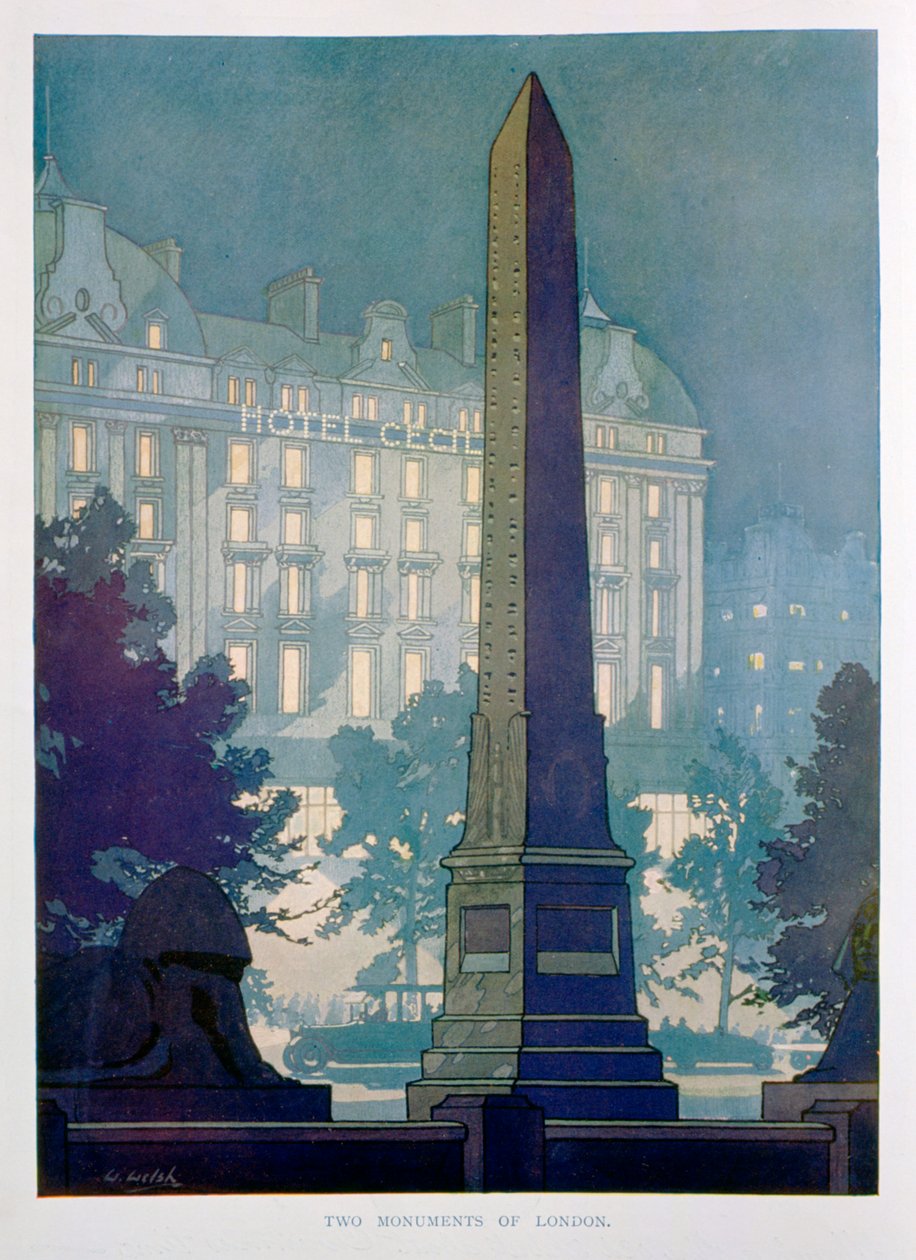 Lontoon kaksi monumenttia, Hotel Cecilin mainos, 1925. tekijältä W. Welsh