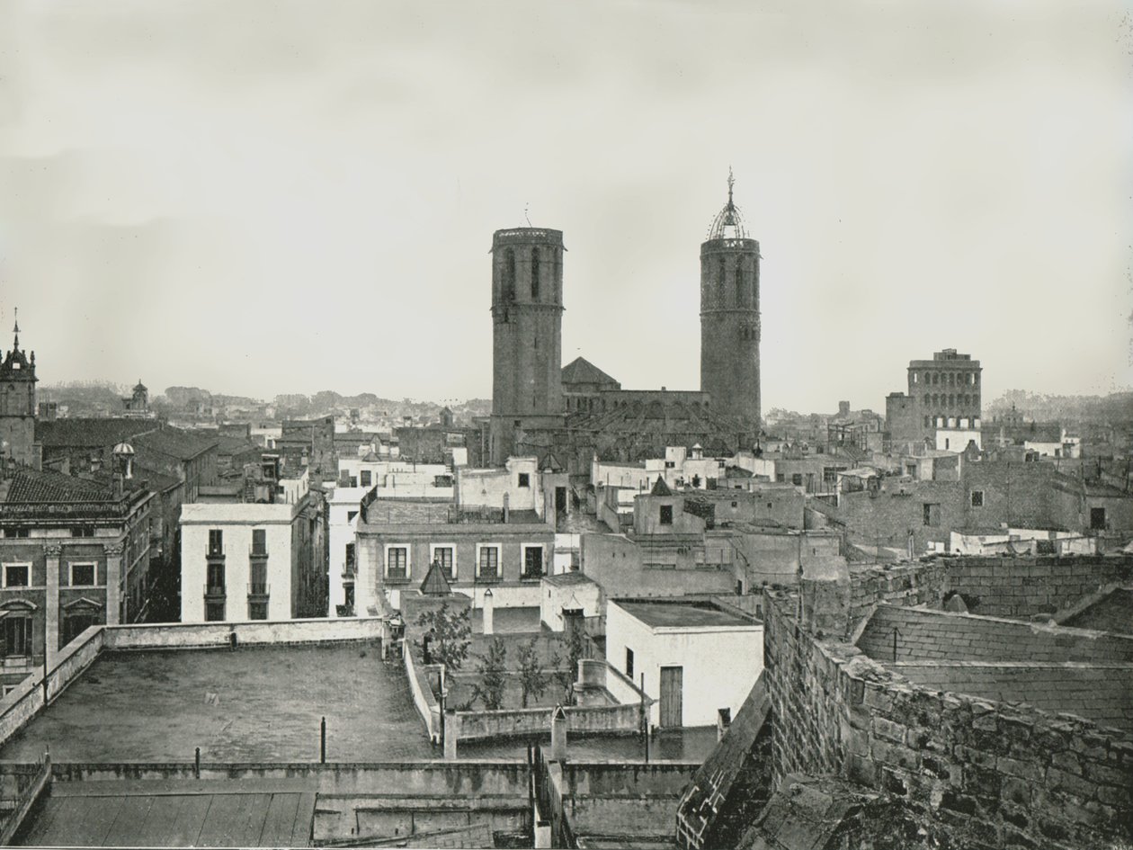 Osa vanhaa kaupunkia ja katedraalia, Barcelona, Espanja, 1895. EI tekijältä W and S Ltd
