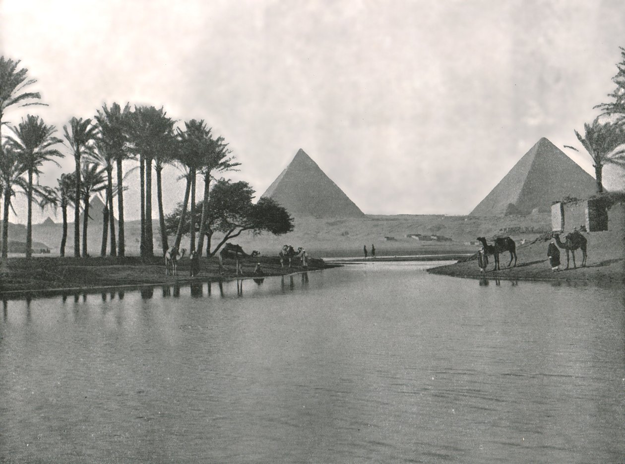 Pyramidit ja Niili, Gizeh, Egypti, 1895. tekijältä W and S Ltd