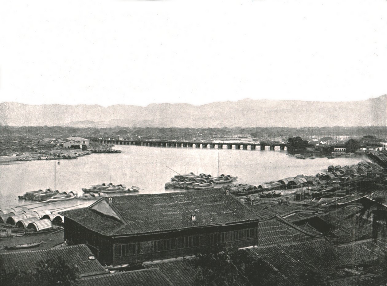 Min-joki ja Suuri silta, Foochow, Kiina, 1895. tekijältä W and S Ltd
