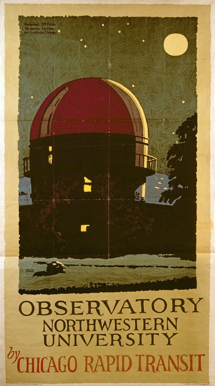 Observatory Northwestern University, juliste Chicago Rapid Transit Companylle, USA, 1925 tekijältä Wallace Swanson