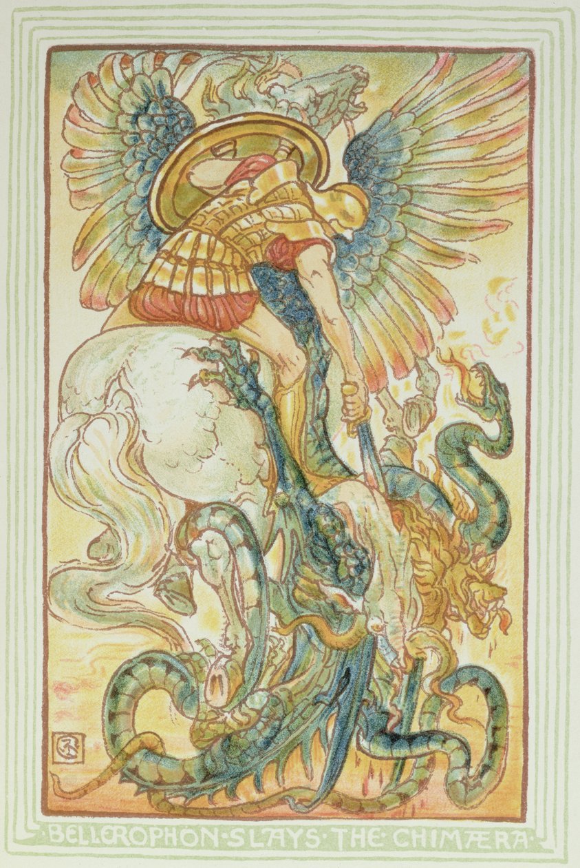 Bellerophon taistelee chimaeraa vastaan, 1895 tekijältä Walter Crane