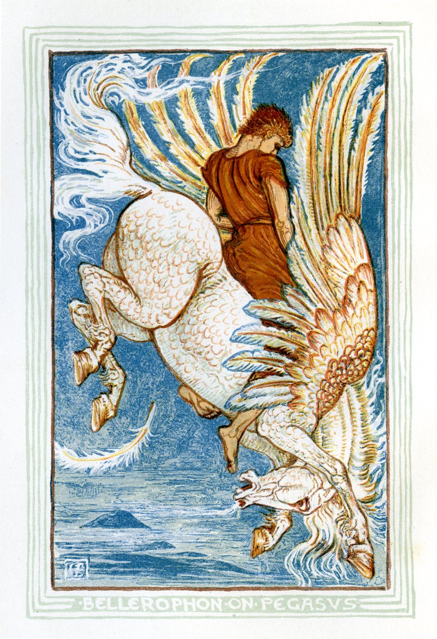 Bellerophon ratsastaa Pegasuksella tekijältä Walter Crane
