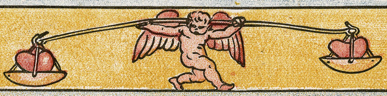 Eros tasapainottaa kahta sydäntä, 1884 tekijältä Walter Crane