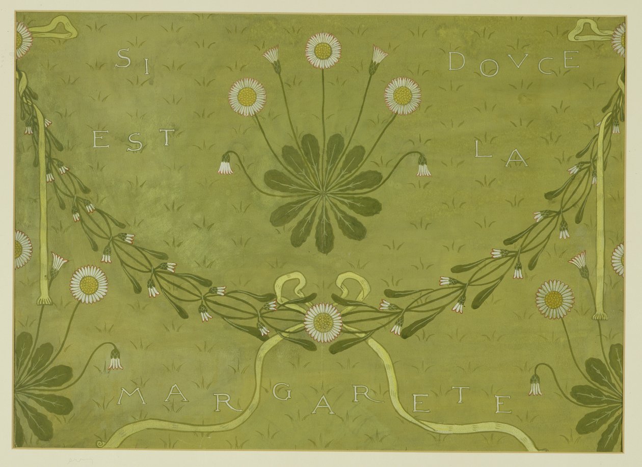 "La Margarete" tapettisuunnittelu, painatus Jeffrey and Co., 1876 (vartalon väri paperille) tekijältä Walter Crane